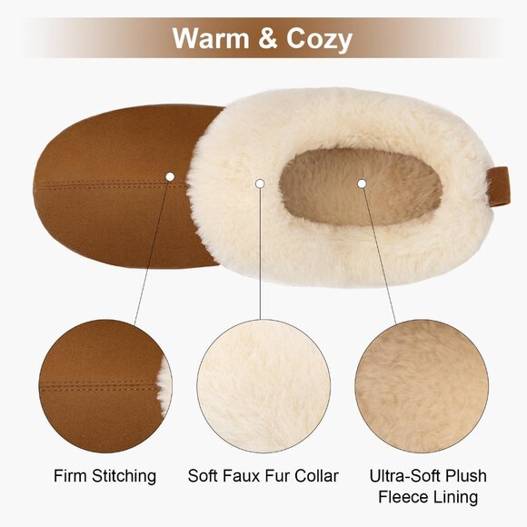 Women's Light Brown Warm Winter Velvet Fuzzy Collar House Slippers Bootie Shoes - Picture 4 of 6